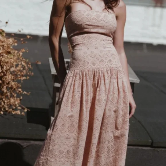 NWT St. Roche Benedict Dress in Tan Eyelet Convertible Straps Midi Dress - Picture 7 of 11